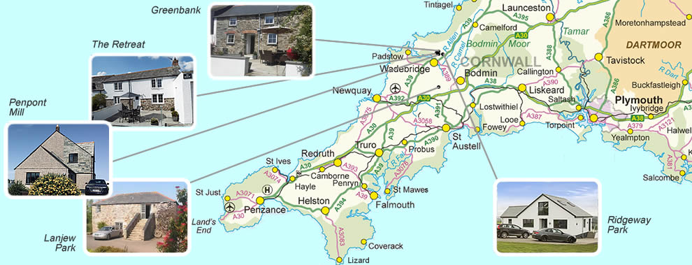 Map showing location of the cottages in North Cornwall